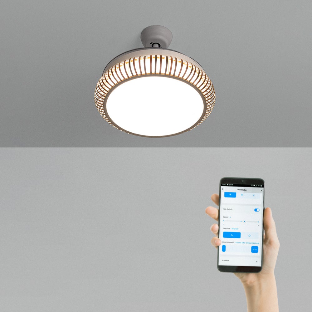 CREATE - WIND CLEAR RATTAN - Cichy wentylator sufitowy o mocy 40 W z wysuwanymi łopatkami o średnicy 108cm i oświetleniem LED 36W -