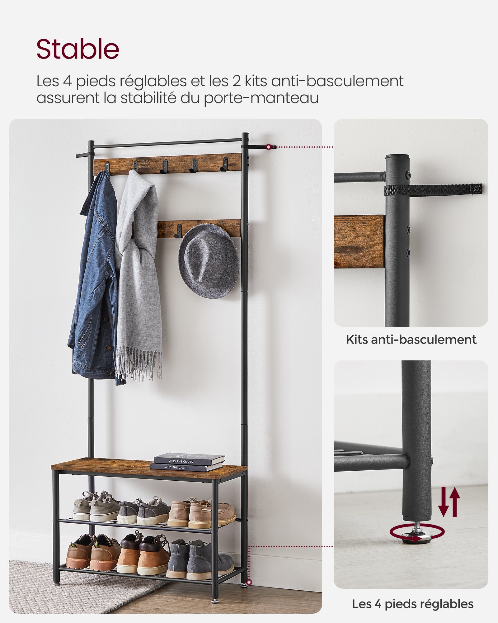Vestiaire, Avec Étagères À Chaussures Et Crochets, 70 X 32 X 175 Cm - 2