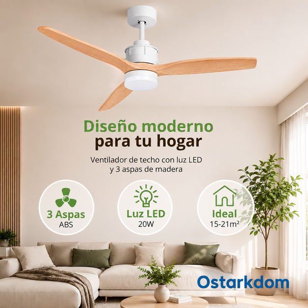 Ventilateur de plafond OstarkDom LED 132 cm avec télécommande, moteur DC silencieux, lumière CCT réglable, minuterie, été/hiver - 2