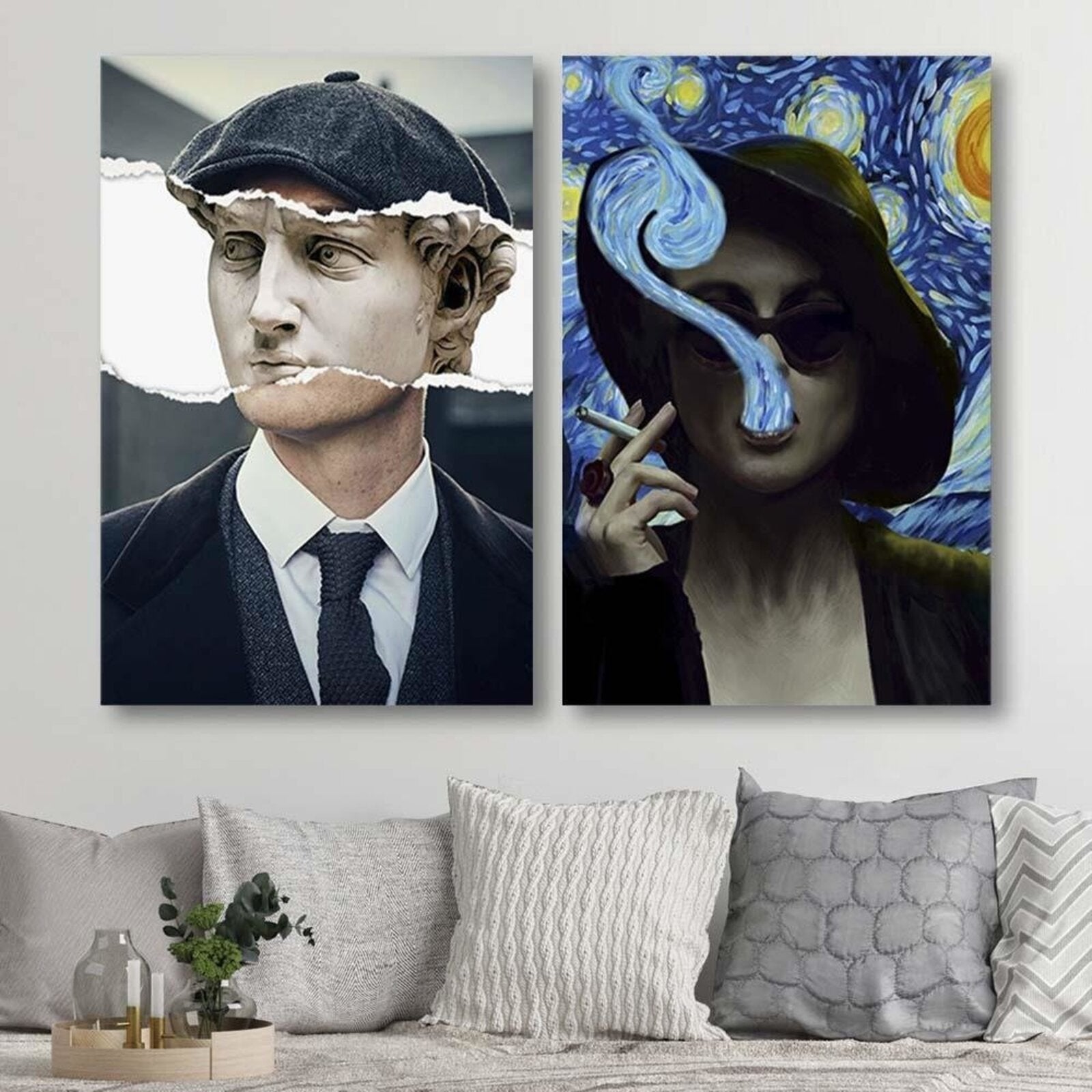 Tableau bois Réinterprétation Fight Club La nuit étoilée de Van Gogh - 40 x 60 cm - 4