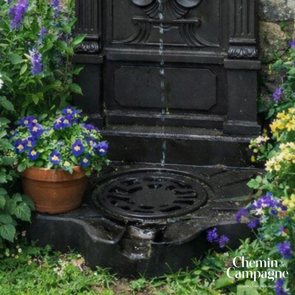 Fontaine de jardin extérieur fonte aluminium noire coquillage 84cm - 4
