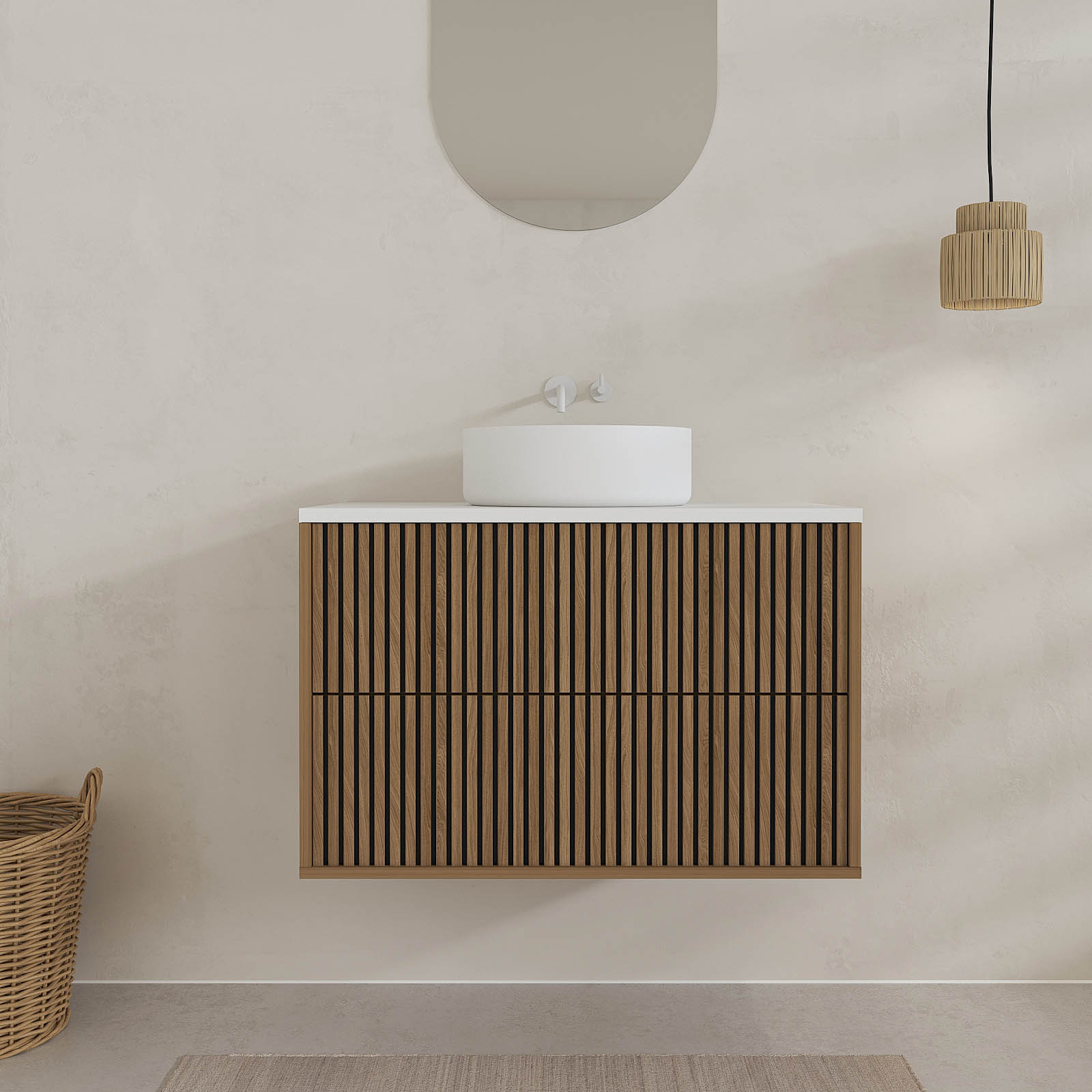 Mobile sotto lavabo, Naturale chiaro e Nero L80 cm LANNICK