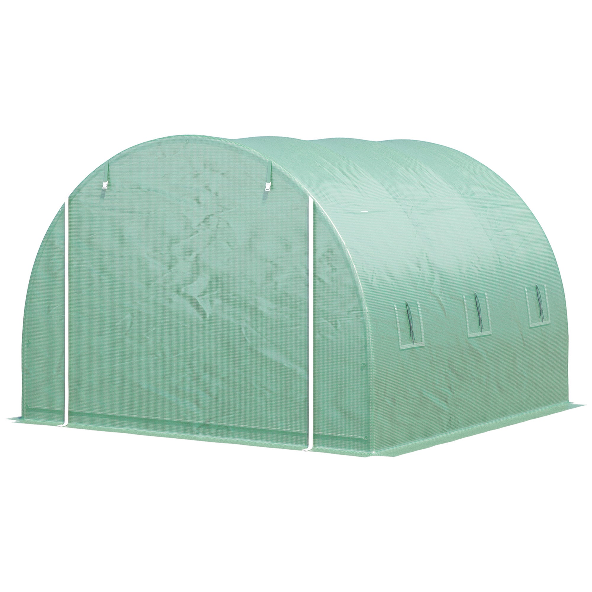 Serra A Tunnel Da Giardino Outsunny 3.5x3x2 M - Struttura In Acciaio, Copertura In Polietilene Resistente, 6 Finestre E Porta A Rullo, Per Orto E Piante
