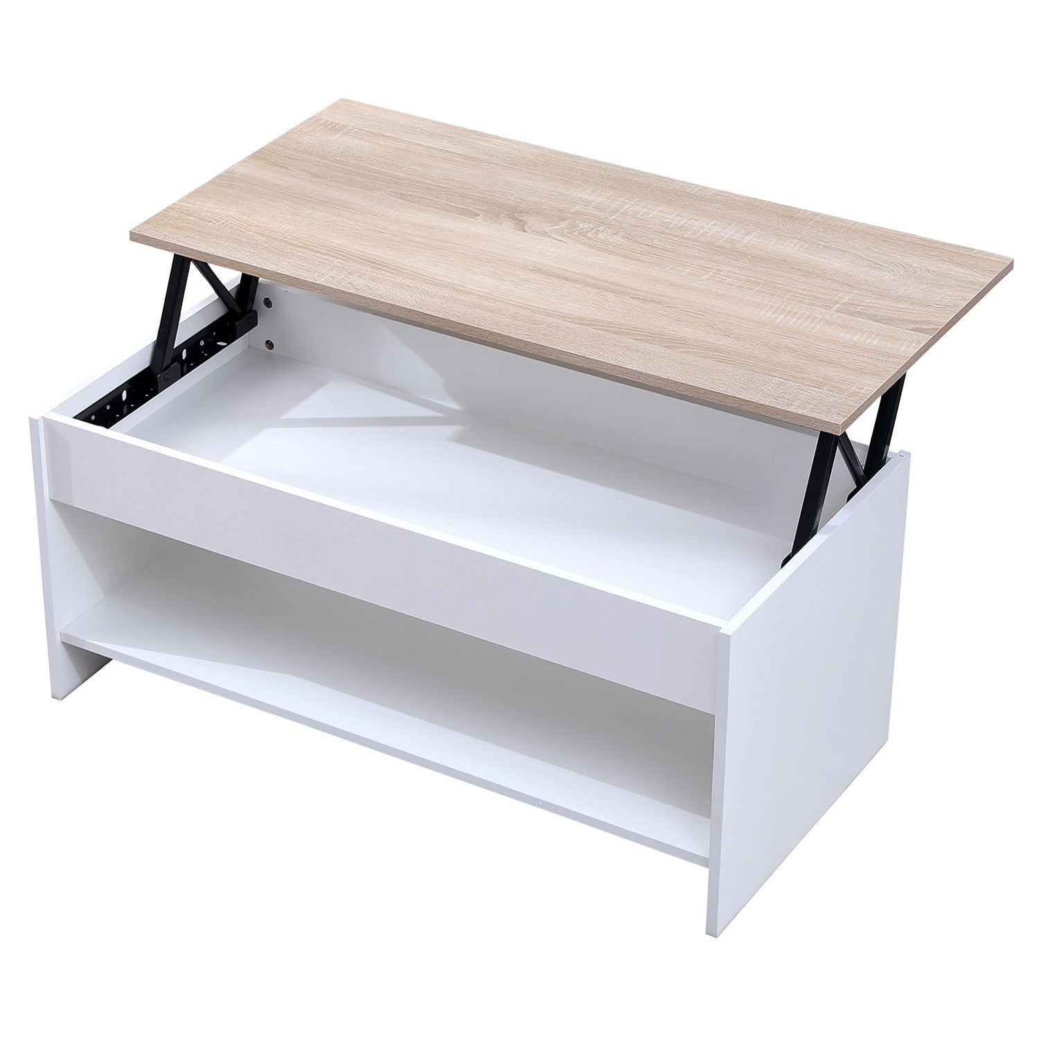 Table basse avec plateau relevable blanche et bois HEDDA - 3