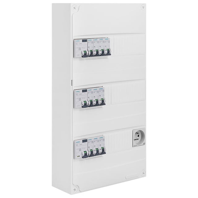 Tableau électrique pré-équipé 3 rangées 39 modules 10 disjoncteurs 3 interrupteurs différentiels + prise 2P + T-SIEMENS