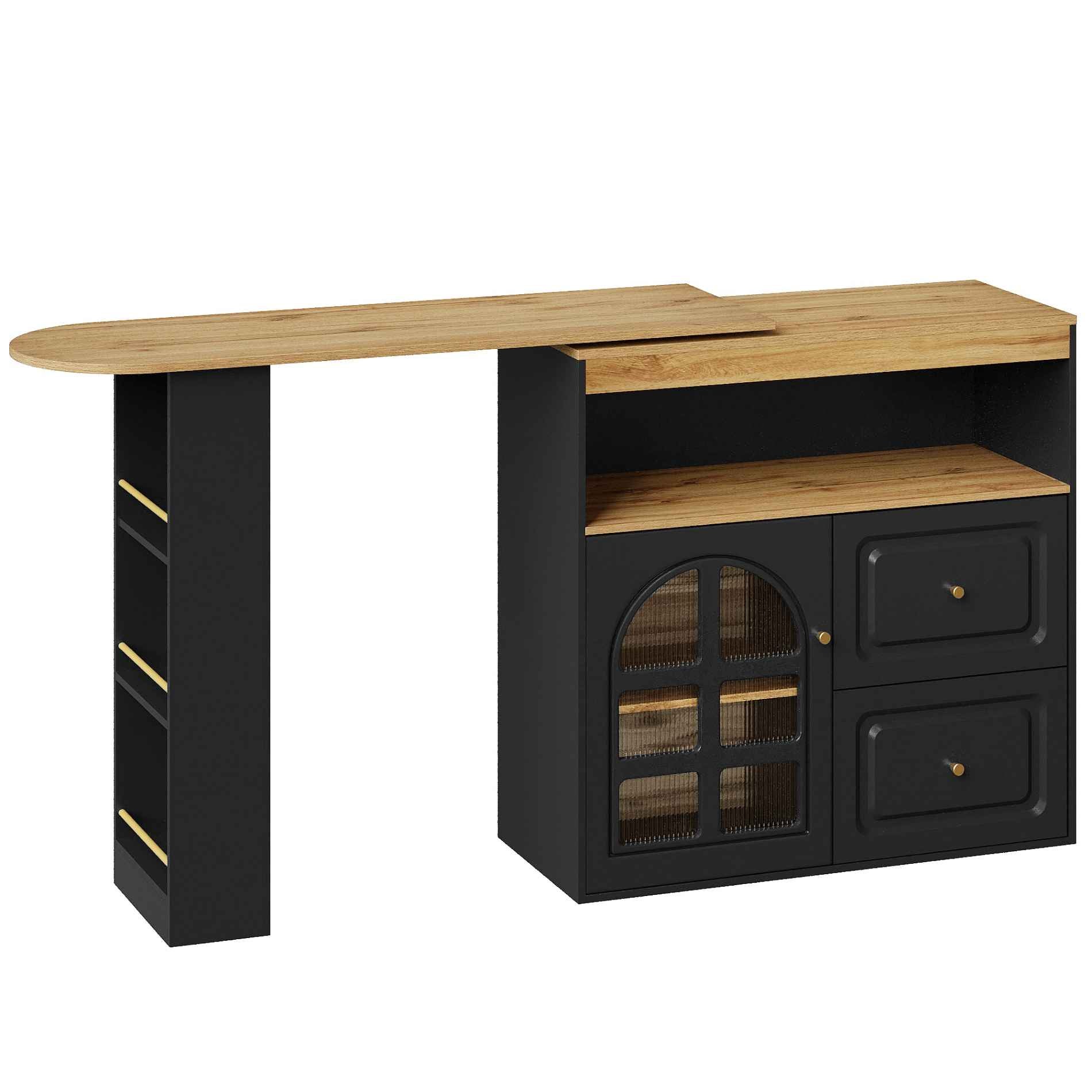 Sideboard Rotativo 360° Moderno com Prateleiras, 2 Gavetas, Prateleira para Snacks e Porta de Vidro Curvado, Design Elegante em MDF - 7