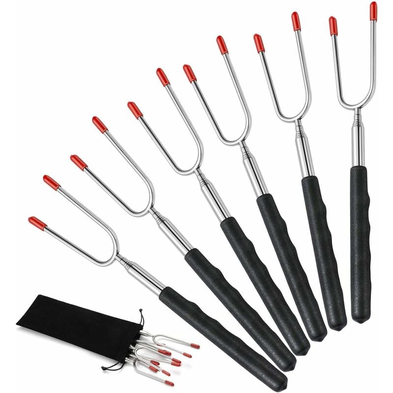 6 Brochettes Télescopiques 85cm Homealexa Pour Barbecue, Guimauve Et Hot Dog - Acier Inoxydable