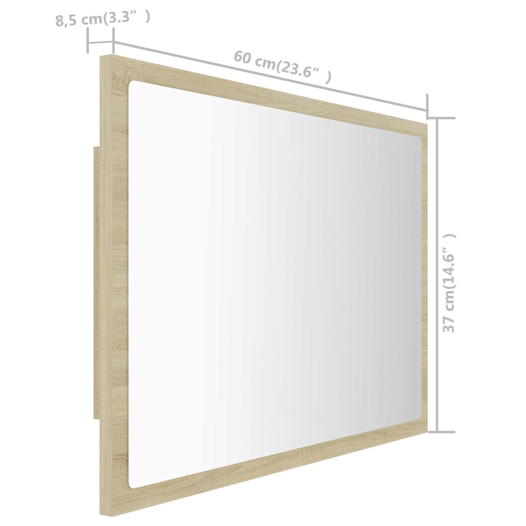 Miroir LED de salle de bain Chêne sonoma 60x8,5x37 cm Aggloméré vidaXL - 3