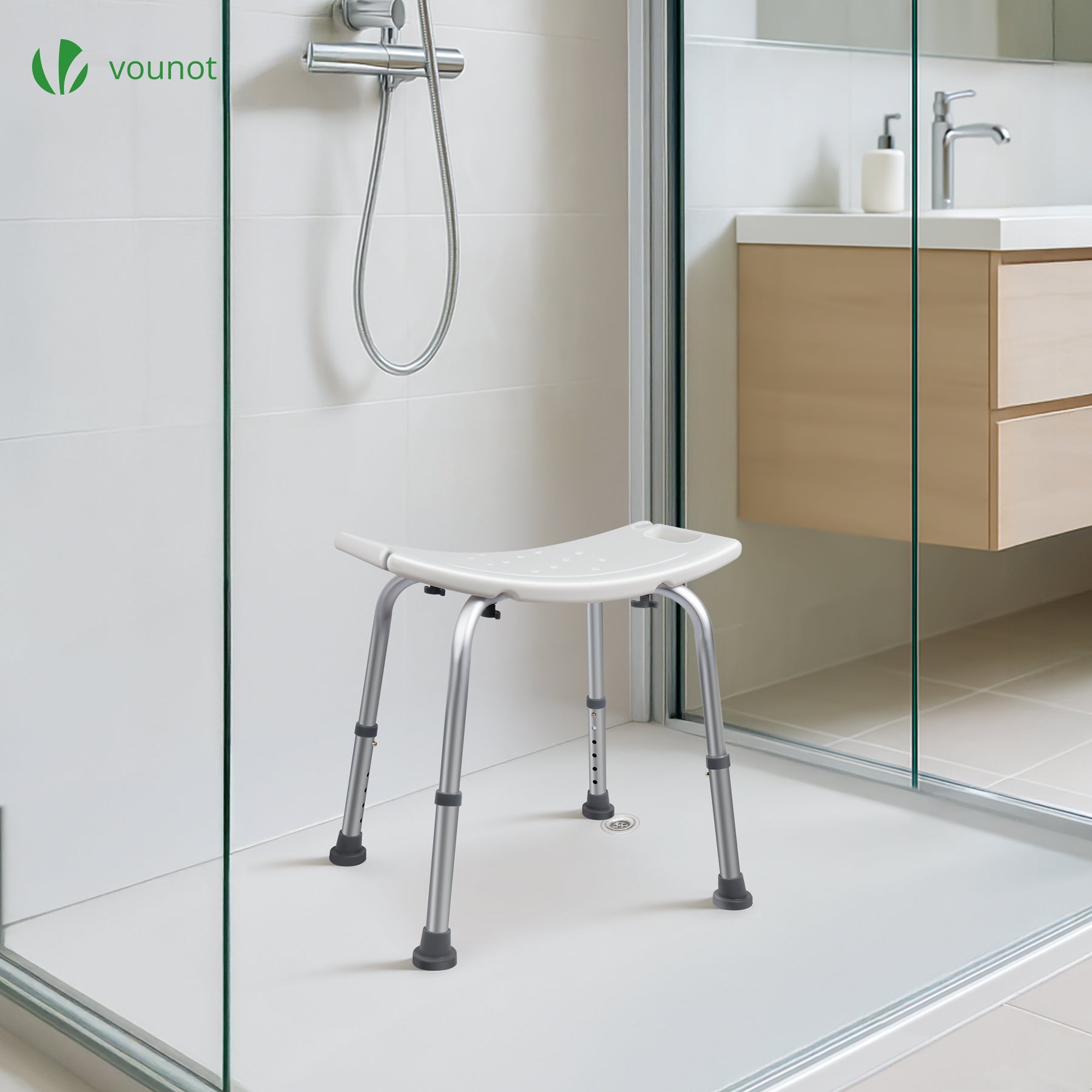 VOUNOT® Taburete de Ducha Altura Regulable 38-52 cm, Blanco - 2