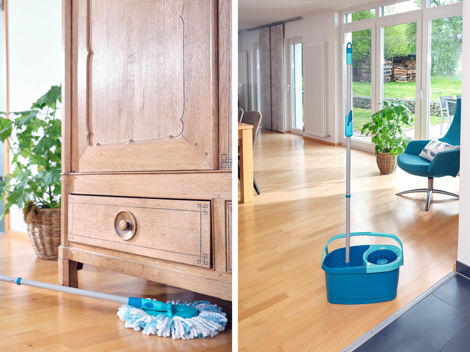 Set balai serpillère avec seau essoreur à roulettes Clean Twist Disc Mop Ergo Mobile 52102 Leifheit, tête serpillière à franges, mop - 4