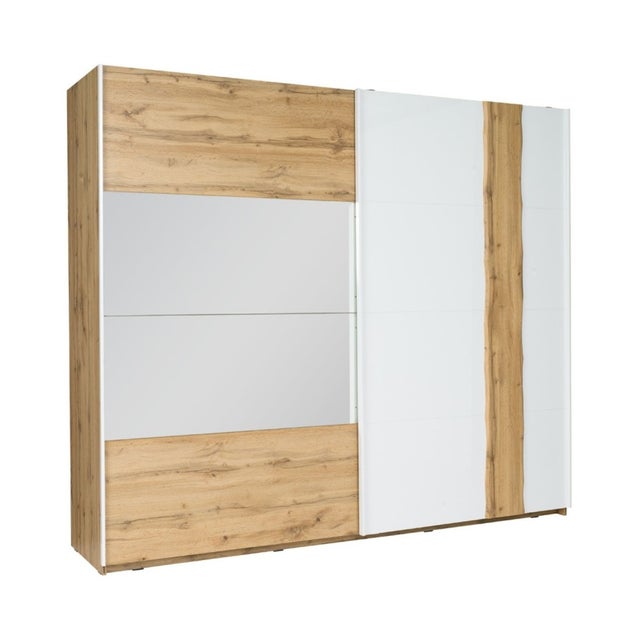 Armoire WOOD 2 portes coulissantes avec miroir – Chêne et blanc – 200 x 218 cm