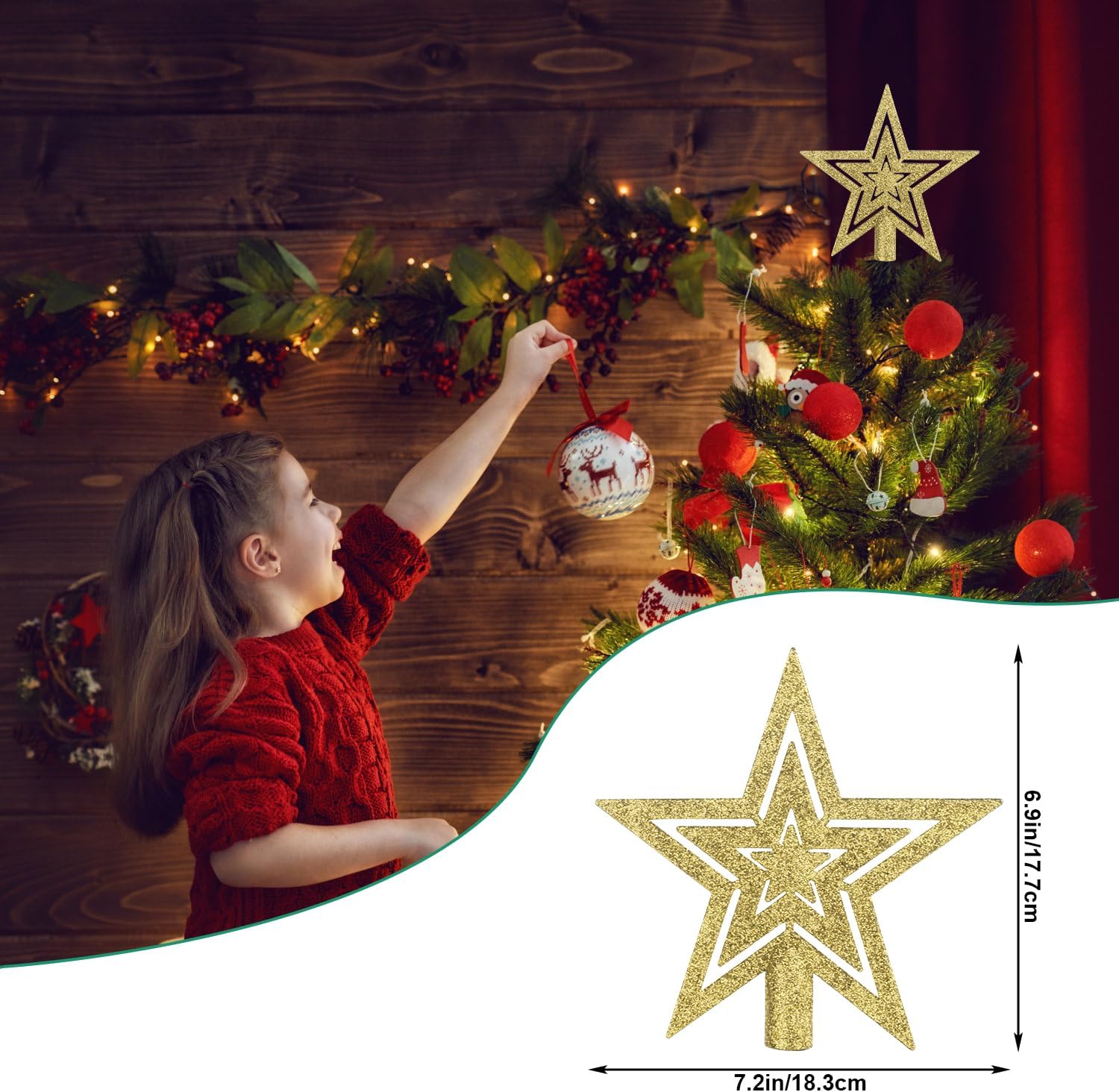 Étoile Sapin De Noël - Lot De 3 Toppers Plastique Doré/Argenté/Rouge (15-20 Cm)