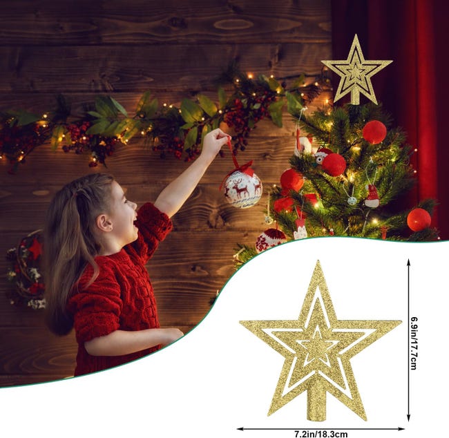 Étoile Sapin De Noël - Lot De 3 Toppers Plastique Doré/Argenté/Rouge (15-20 Cm)