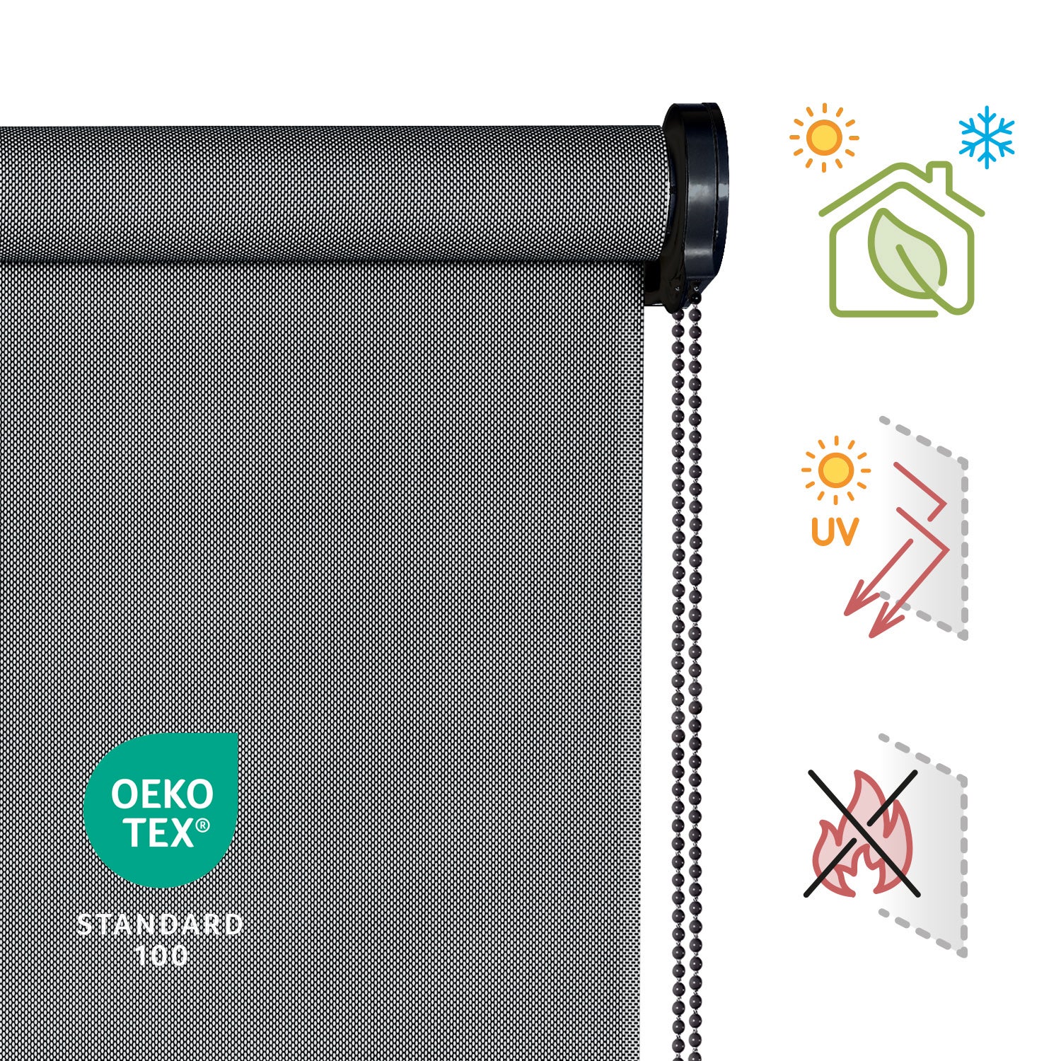 Estore rolo Screen Plus tubo 38 mm - proteção solar e térmica Cinzento escuro 180x250 cm - 3