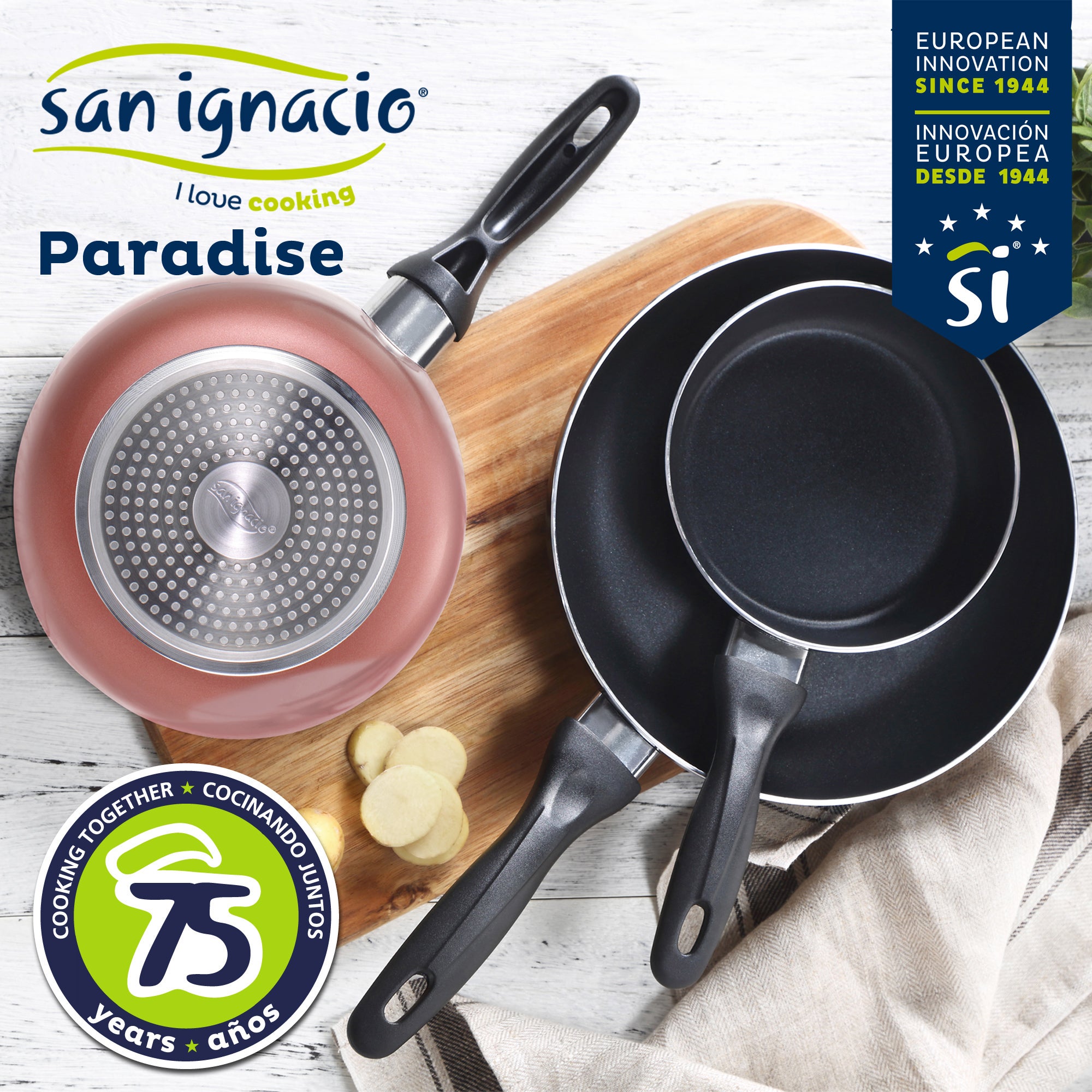 Bateria de cocina 12 piezas SAN IGNACIO Cassel en acero inoxidable con juego de sartenes (16/20/24 cm) SAN IGNACIO Paradise en aluminio prensado - 4