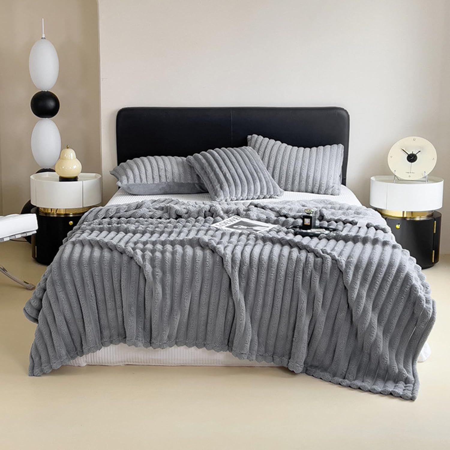 Couverture en laine, plaid, plaid de canapé, poils longs doux et confortable, hiver - gris - 120 × 200 cm - 4