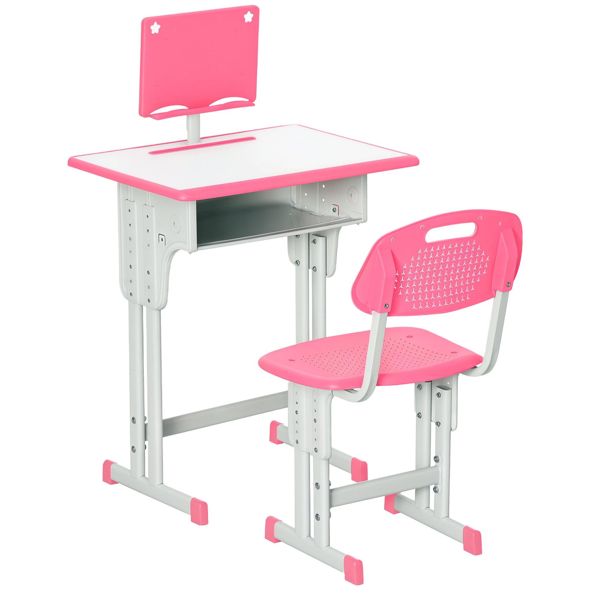 Juego de escritorio y silla infantil de +6 años altura ajustable con 1 cajón y estante para libros 60x45x90-102 cm rosa