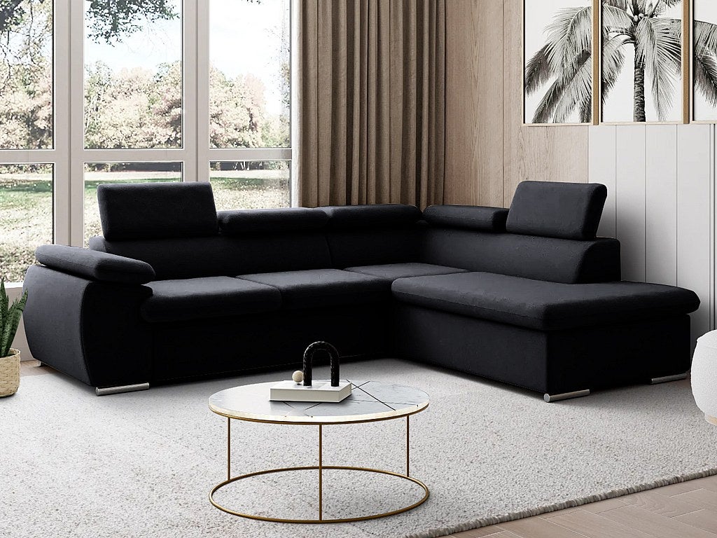 Divano letto angolare con contenitore in tessuto Nero Angolo a