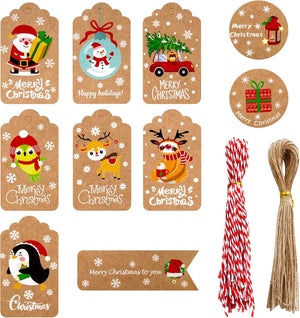 200 Etichette Regalo Natalizie In Carta Kraft Con 20m Di Spago - Stelle, Alberi, Fiocchi Di Neve Per Confezioni Fai Da Te - 4