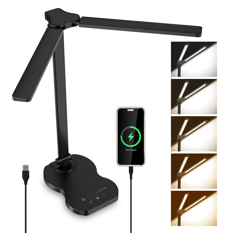Lampada Da Scrivania LED Dimmerabile - 5 Colori E 10 Livelli Luminosità, Touch, USB, Pieghevole, Protezione Occhi - Foto 6