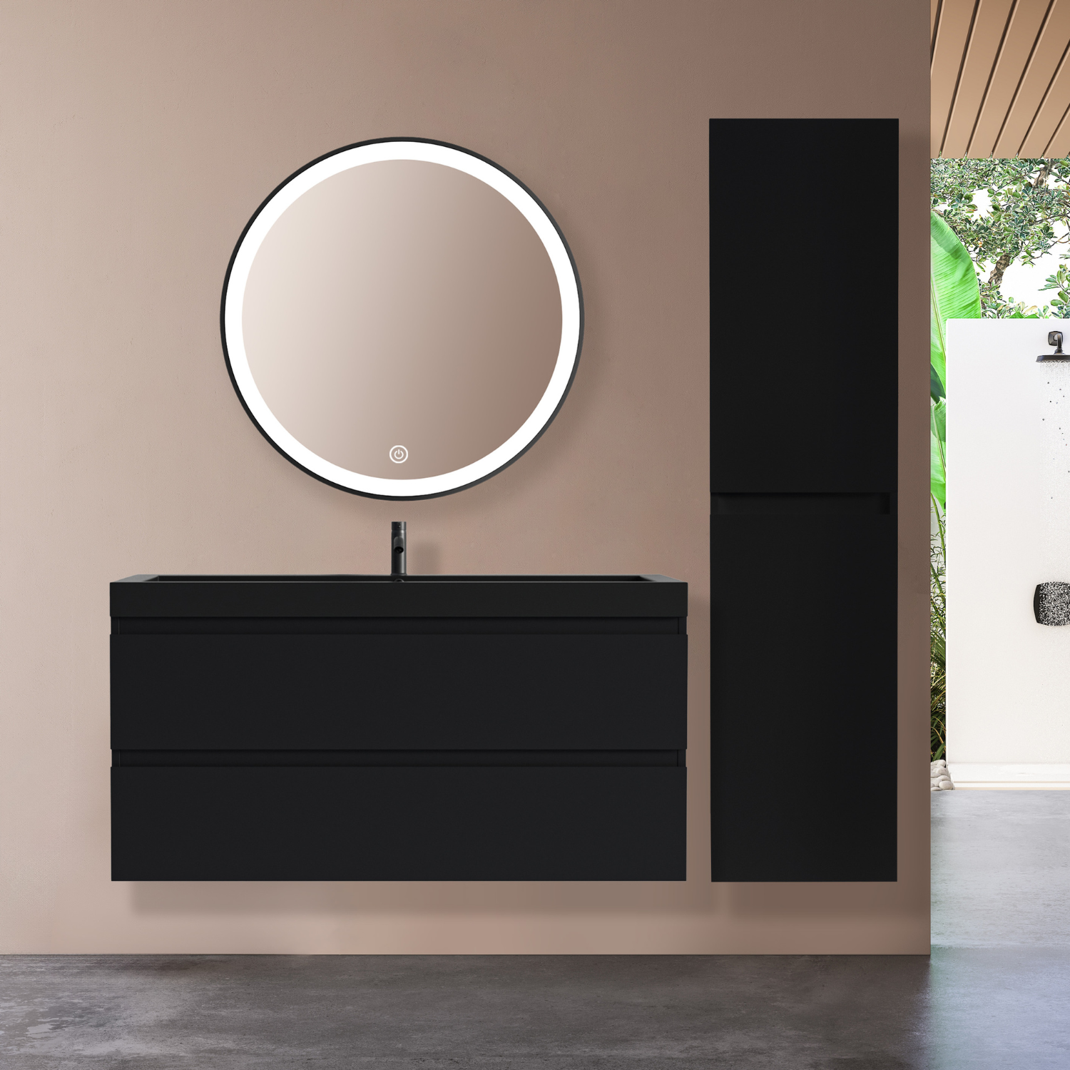 LOMAZOO meuble de salle de bain Monaco noir mat - lavabo noir -100cm - 8