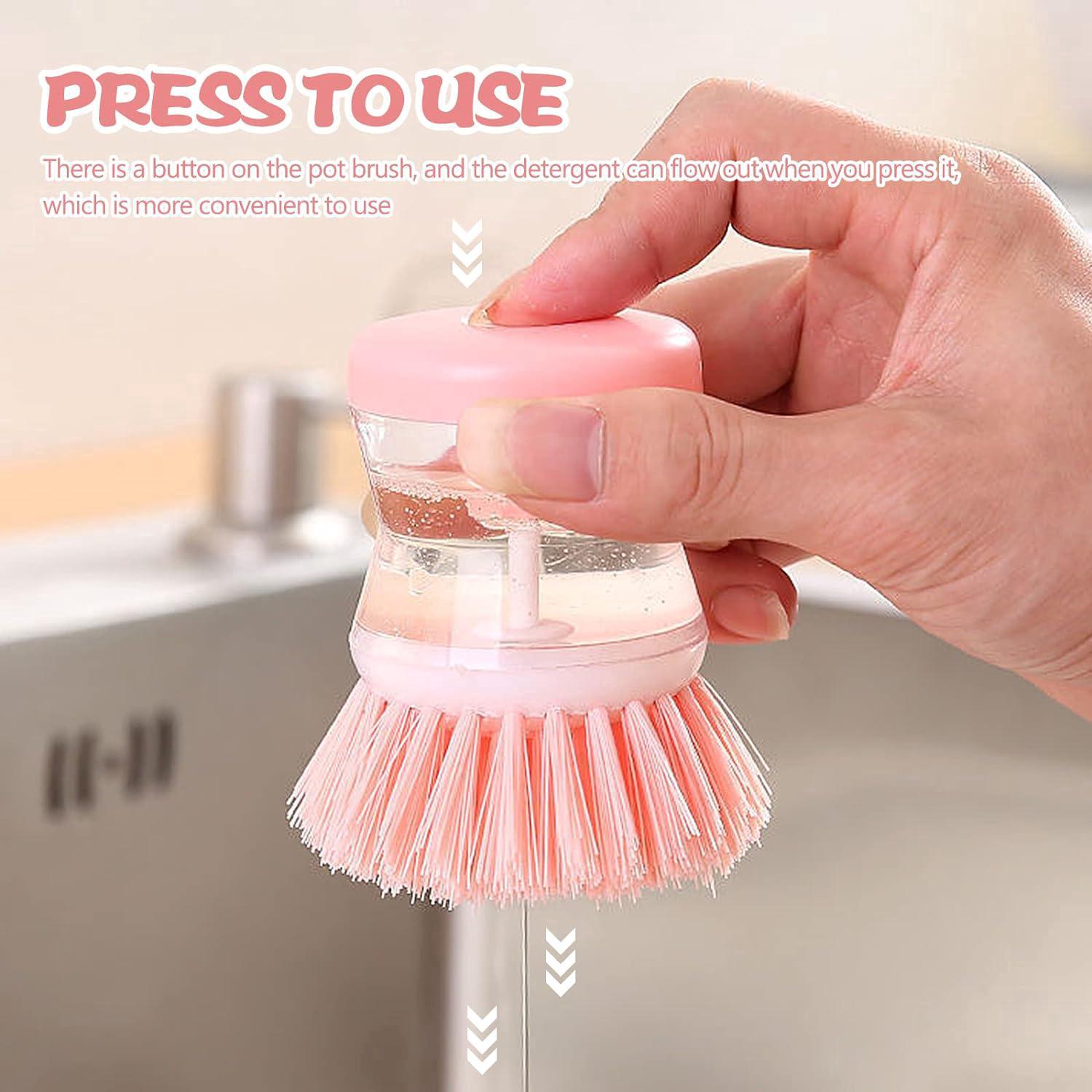 Brosse à vaisselle avec réservoir - Outils de lavage et de nettoyage de cuisine rose Brosse à casserole pour nettoyer l'évier de la casserole - 4