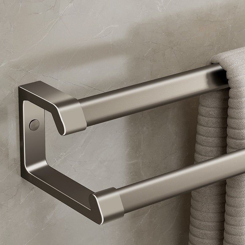 Szary wieszak ścienny na ręczniki 60 cm, wieszak łazienkowy na ręczniki, podwójny drążek, uchwyt ścienny bez wiercenia, aluminiowy wieszak na ręczniki - 3