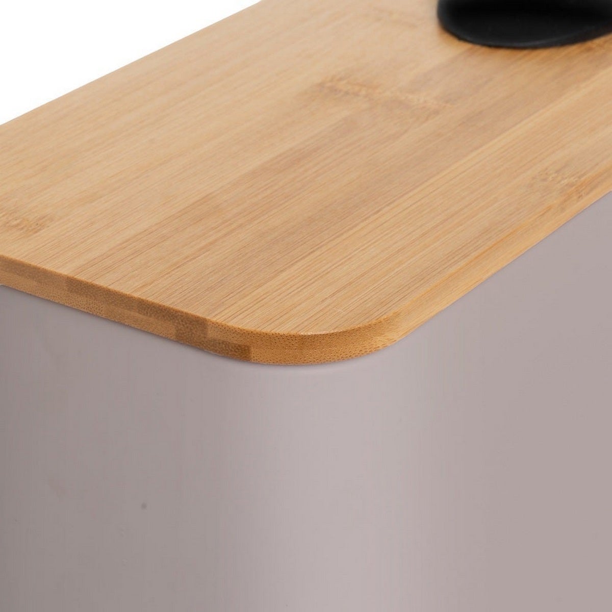 Papelera de pedal rectangular de 5 litros beige mate con tapa de bambú CasaSelección - 5