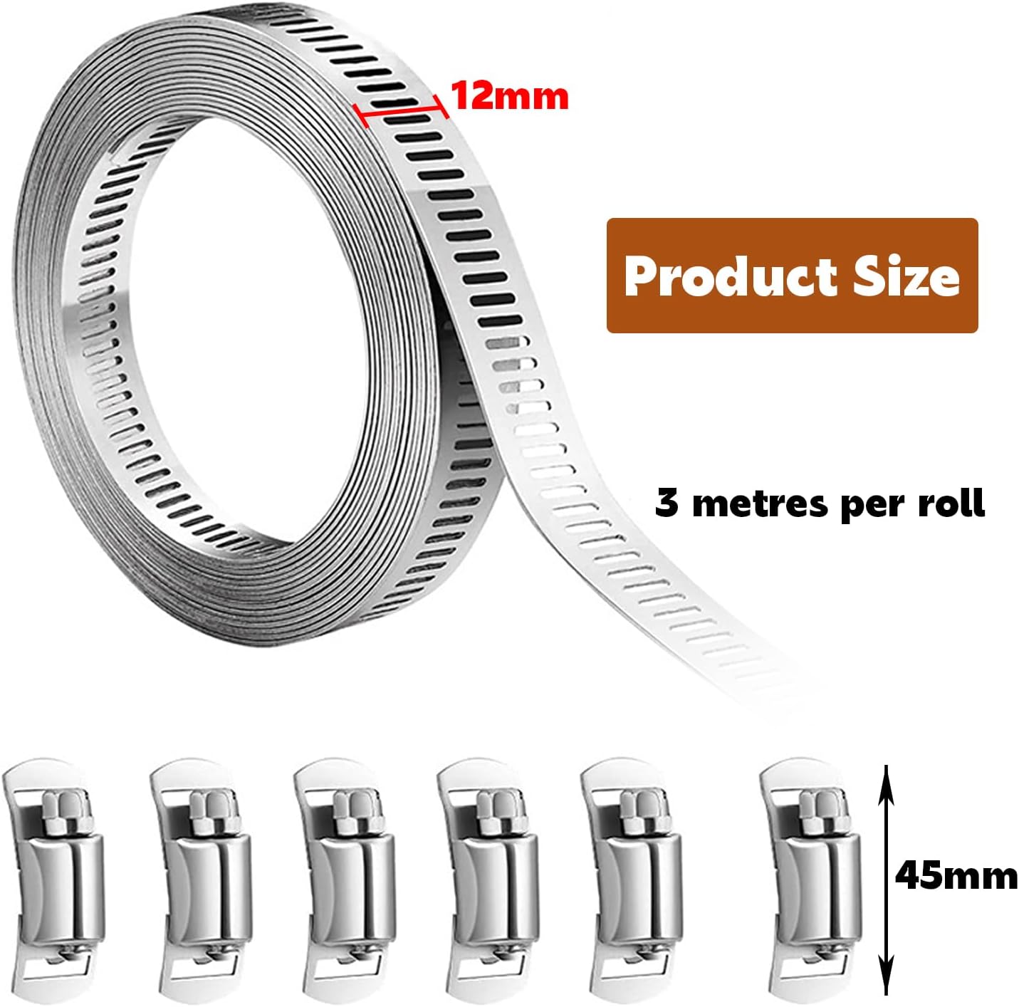 Colliers de Serrage Inox 304 (3m) - Colliers Réglables pour Tuyaux - Fixation et Serrage Facile avec Vis sans Fin - Pack de 3 - 2