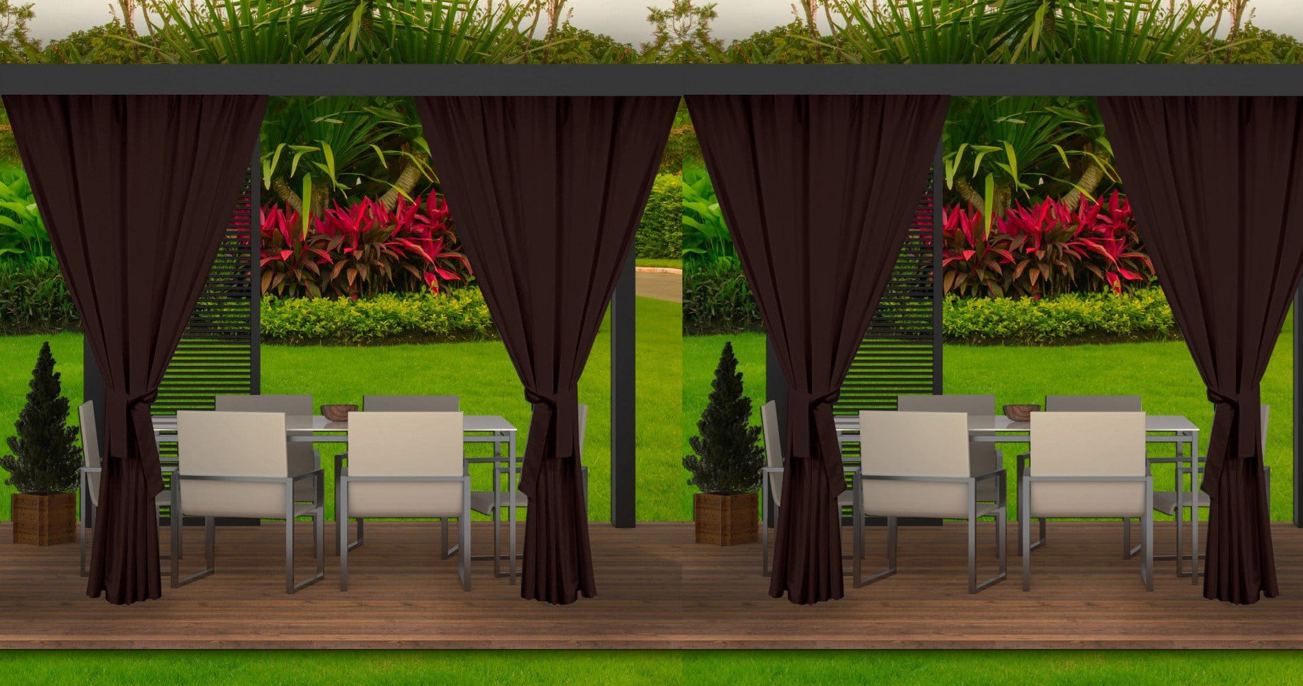 Cortinas exterior 4x155x220cm marrón | cortina para pérgola impermeable | cortina exterior para terraza cortina parasol para balcón