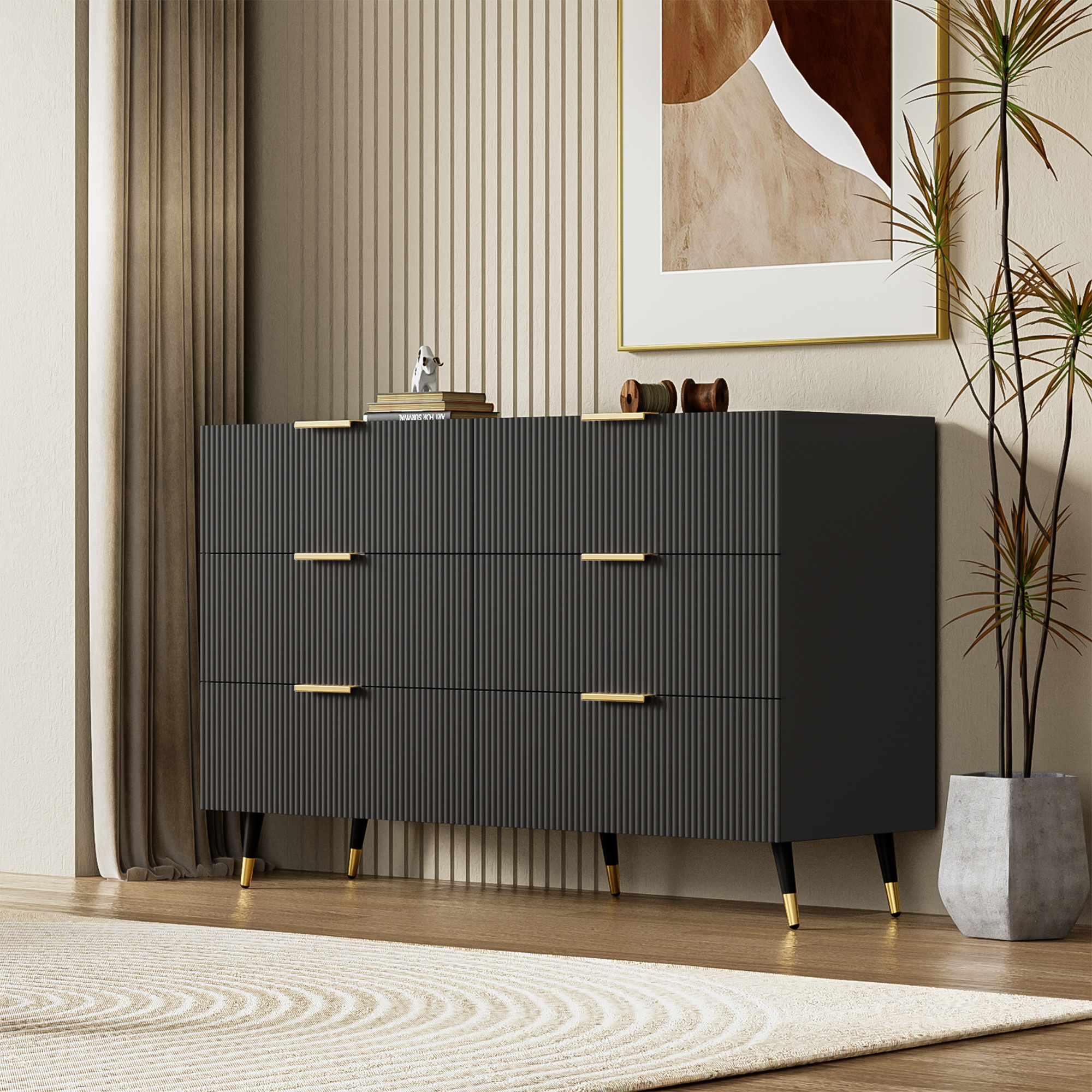 Commode Beliani ADANTE Noire 2 Portes - Salon Ou Chambre - Style Rétro