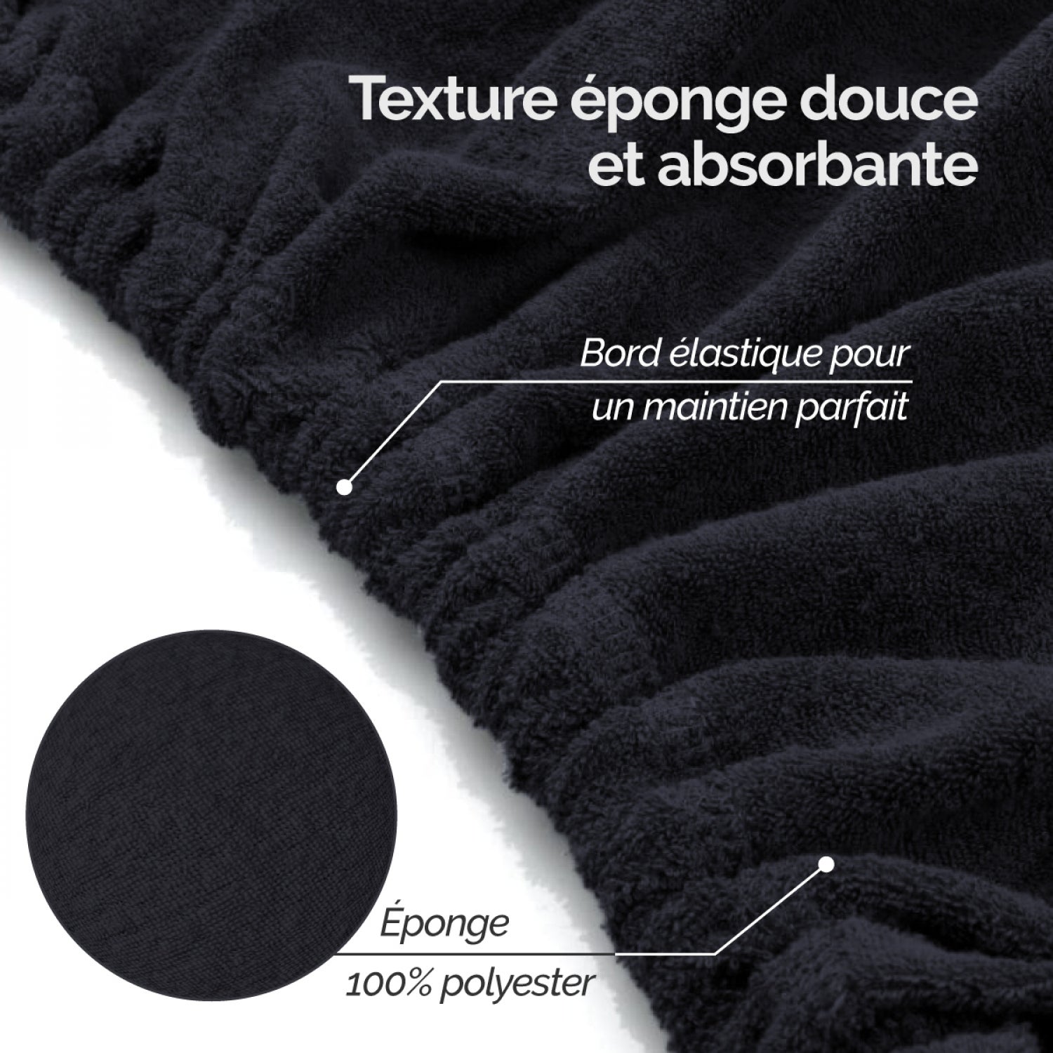 Drap housse de protection en éponge pour table de massage - Confort Plus - Noir - Vivezen - 3