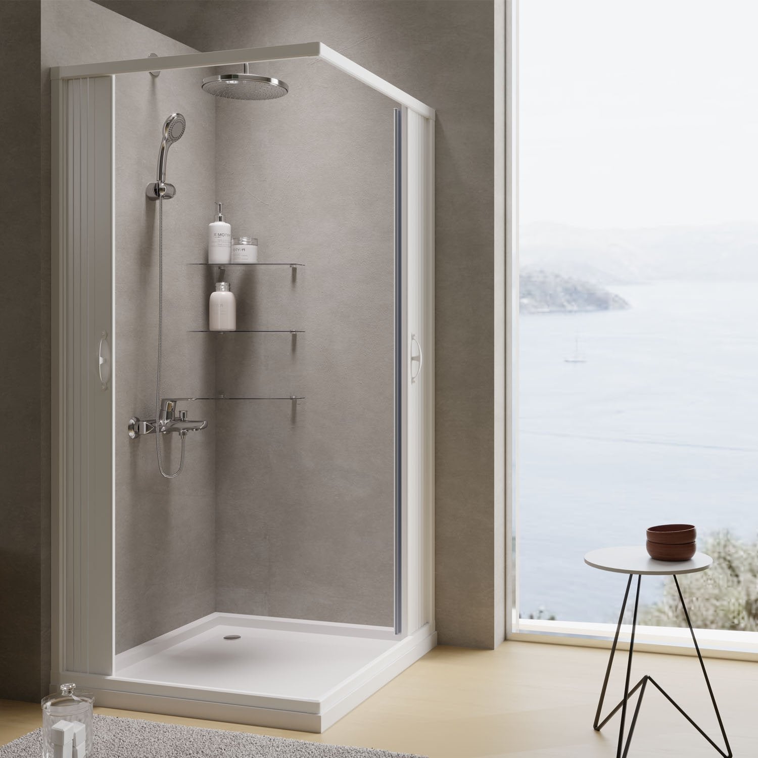 Mampara de ducha plegable de esquina 80x80 CM de PVC mod. Aster con apertura Central - 2