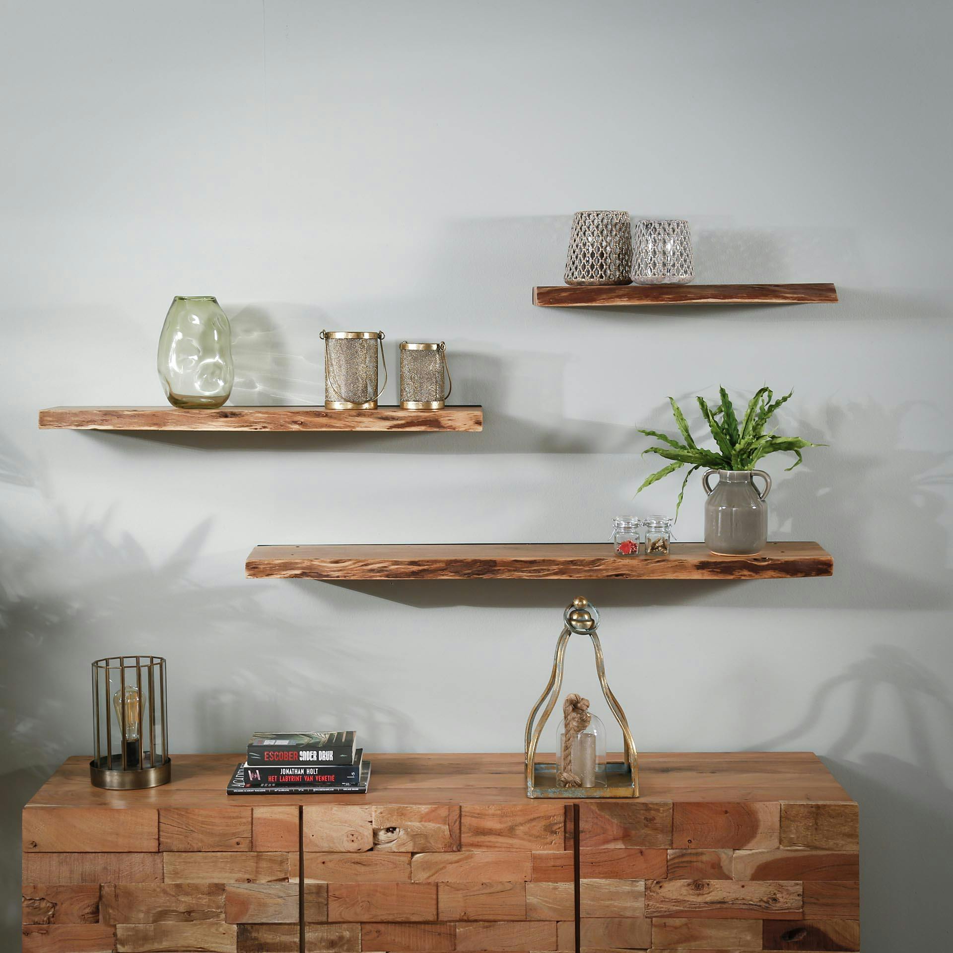 Etagère murale bois massif bordure naturelle 90 cm MELBOURNE - 3