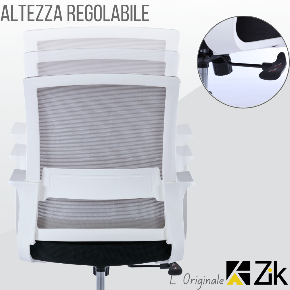 Sedia Ufficio Ergonomica Girevole da Scrivania con Braccioli, Poltrona Regolabile con Supporto Lombare in Tessuto Bianco - ZIK - 6