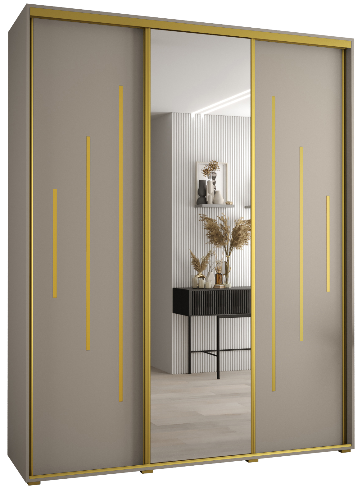 Szafa przesuwna z lustrem wysoka Dakota 13 200 x 45 x 235,2 cm kaszmir + u. Złoty - Abiks Meble