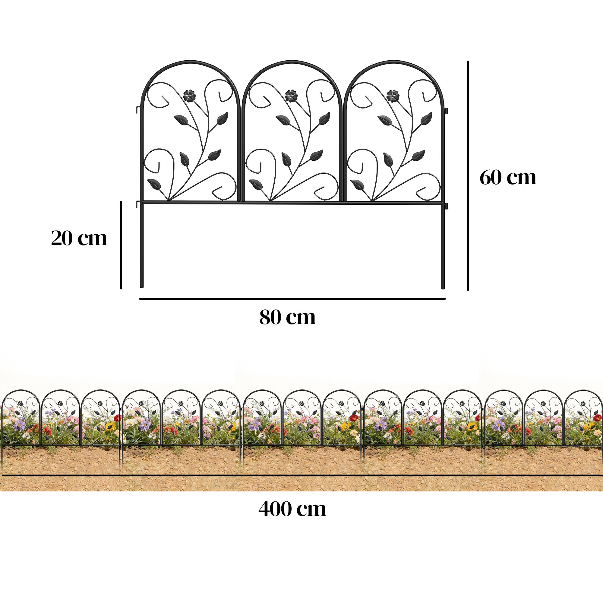 Clôture de Jardin Décorative 5 Panneaux de 80x60 cm pour Animaux Fleurs Patio, Panneaux de Clôture Antirouille, Noir - 5