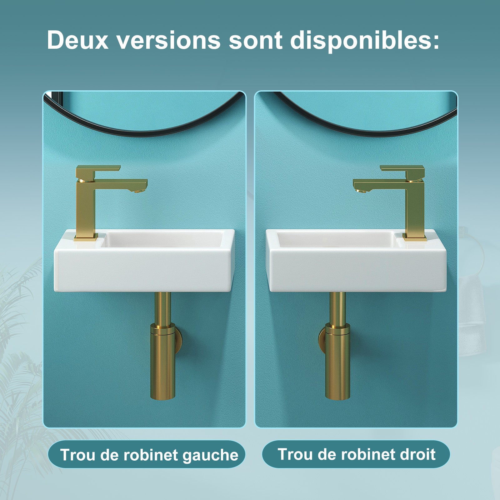 Lavabo Suspendu Salle de Bain, Petit Lavabo WC, Vasque de toilette invités, Mini Lavabo en Céramique, 37 x 18.5 x 9 cm HOROW - 5