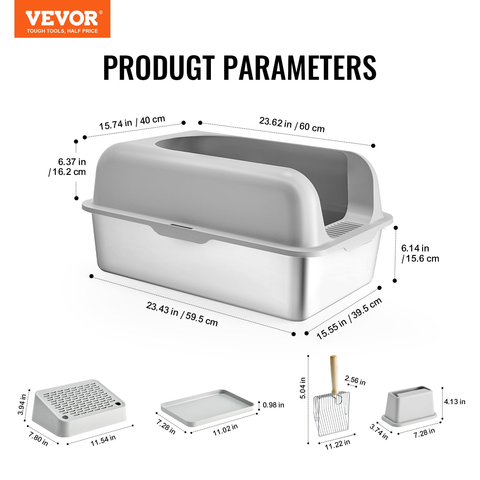 Boîte à air pour chat,VEVOR profondeur 152,4 mm,en acier inoxydable,avec détergent,filtre,hauteur horizontale,sans odeur,facile à neter - 7