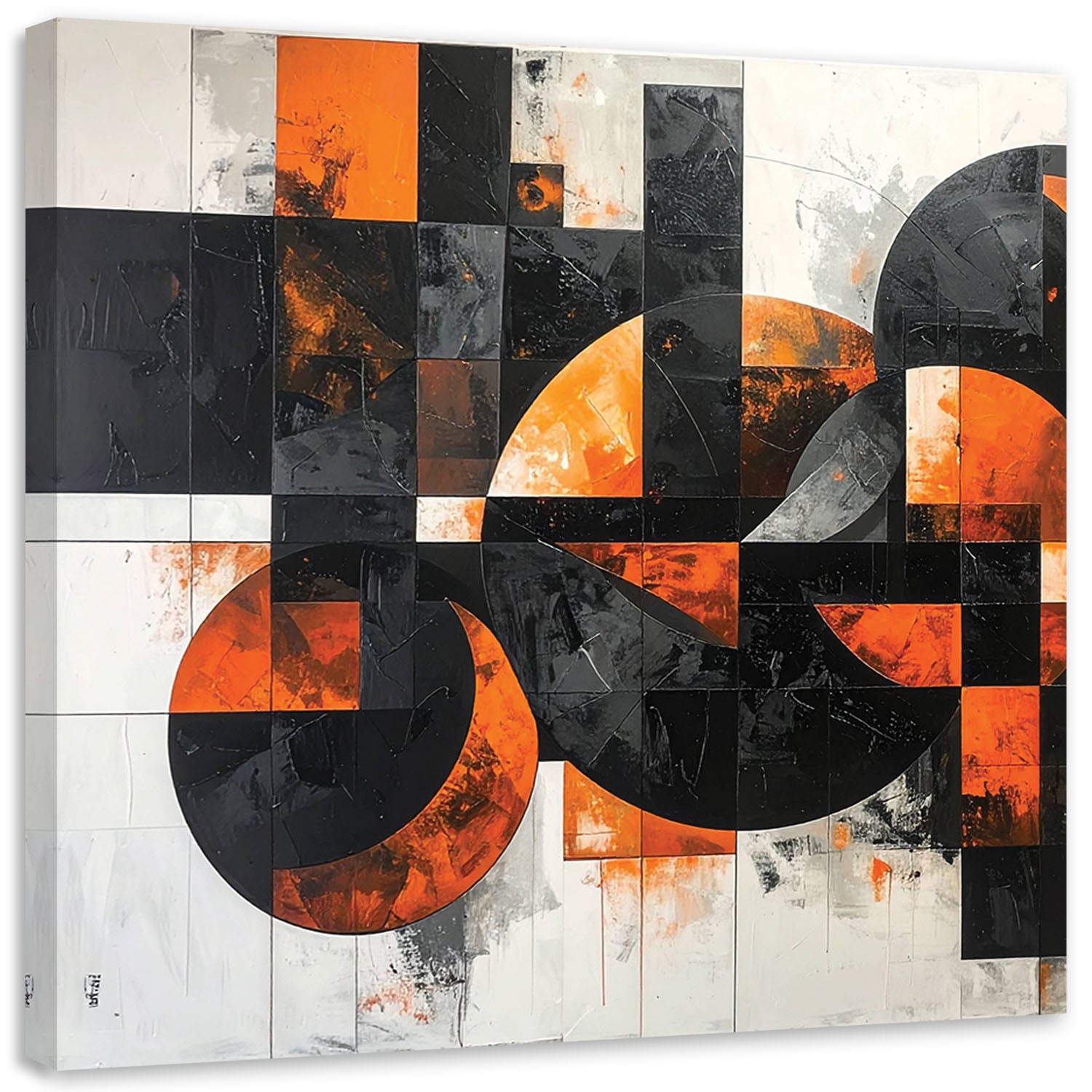 Obraz do salonu pokoju biura, Abstrakcja koła kształty czarno pomarańczowy 60x60