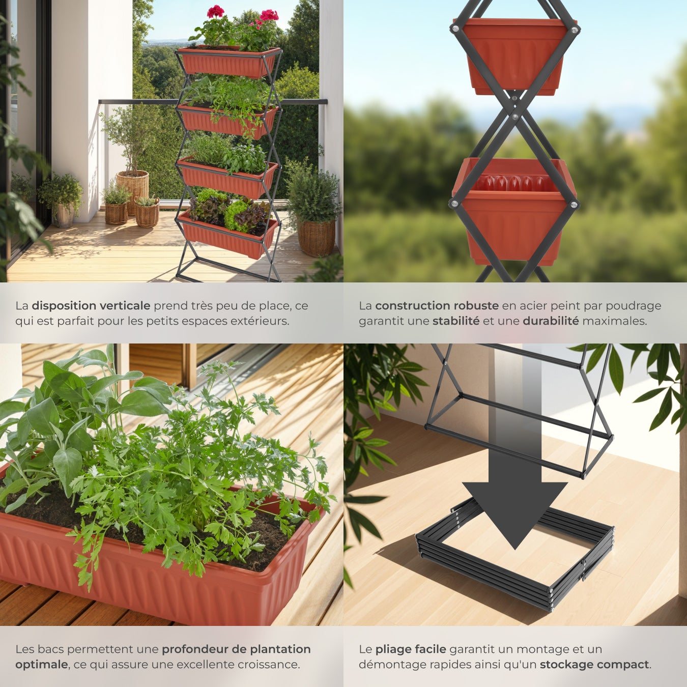 Jardinière verticale avec 4 bacs à fleurs 52 x 21 x 127 cm avec 4 grands bacs à fleurs TECTAKE - 4