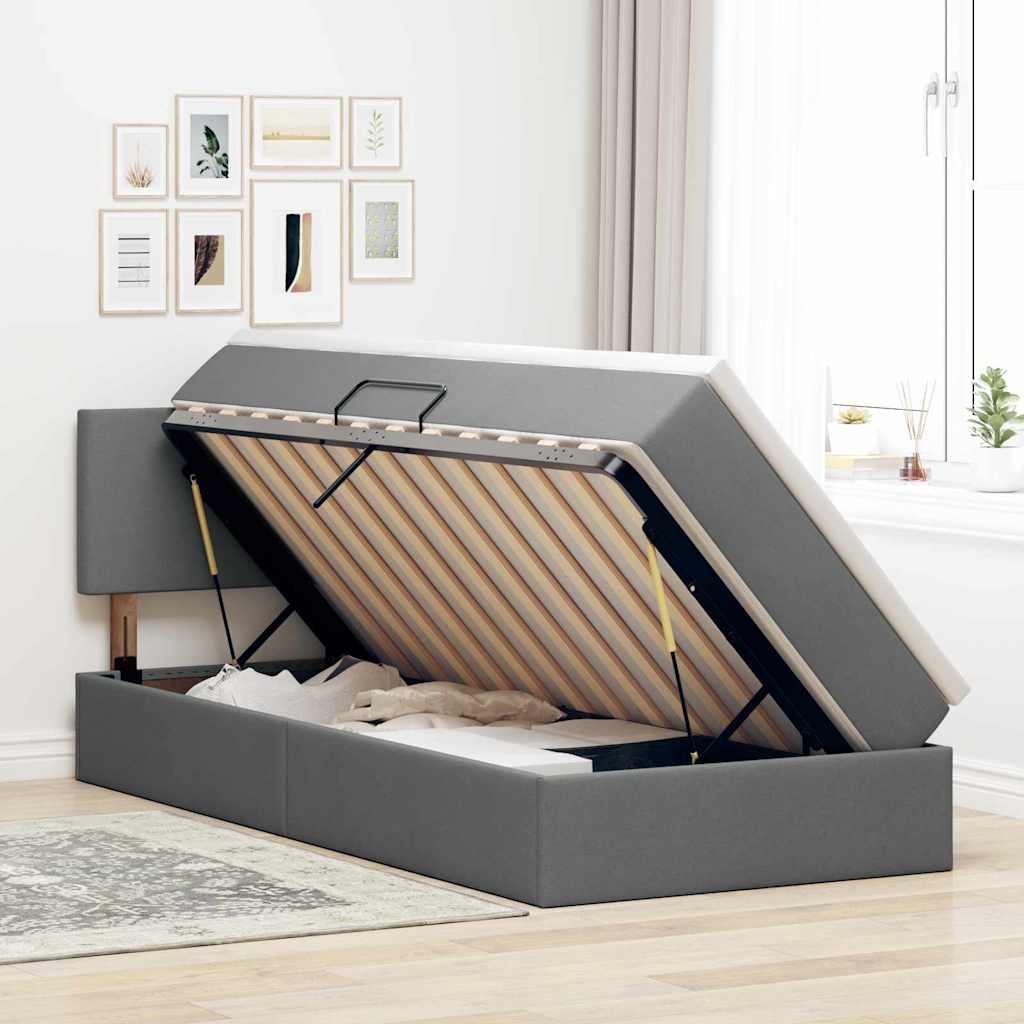 Lit avec rangement et matelas gris foncé 90 x 200 cm en velours - 4