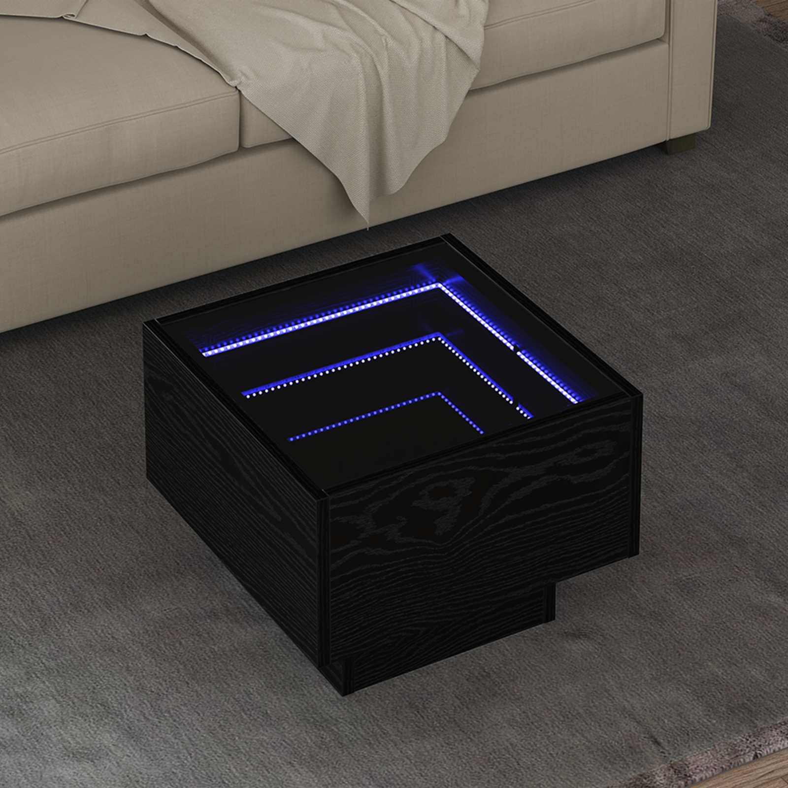 Stolik kawowy Ze LED Lights Czarny dąb 40 x 40 x 30 cm vidaXL