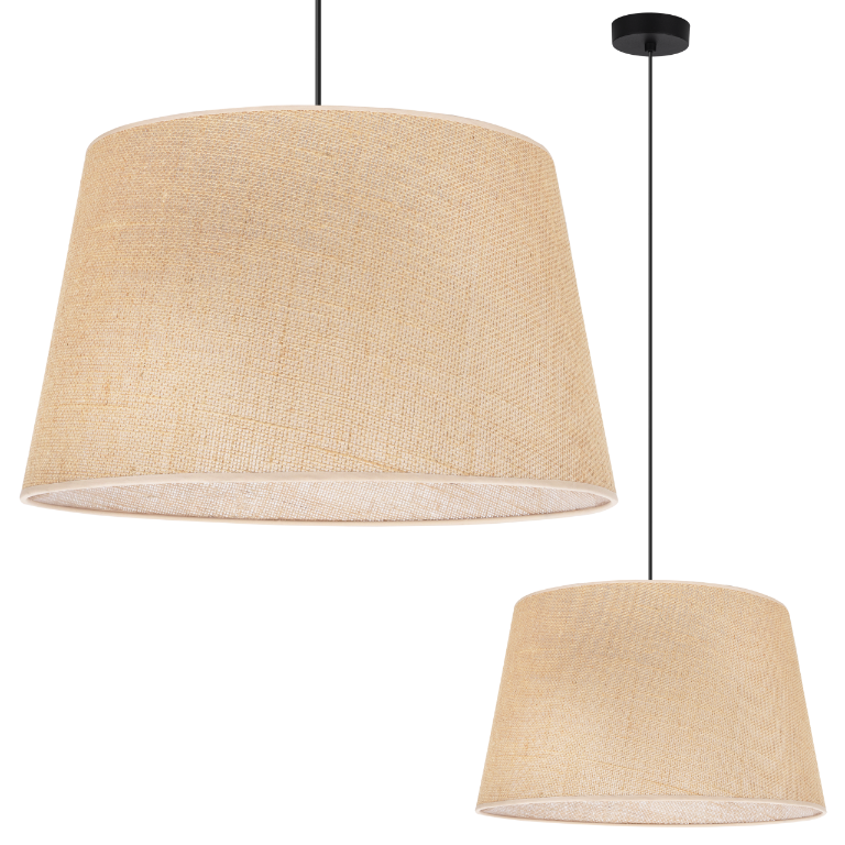 Lampa sufitowa wisząca Juta czarna boho 1xE27 abażur okrągły stożek 44cm beżowy Light Home LH