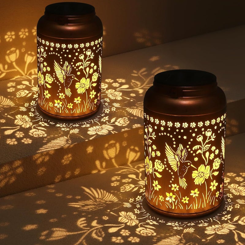 Zestaw zewnętrznych solarnych lamp wiszących latarnia solarna w kształcie kolibra wodoodporność ciepłe światło odpowiednie do ogrodu i podwórka