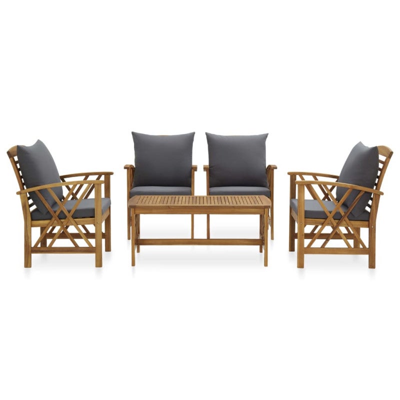 Salon de jardin 5 pcs avec coussins Bois d acacia solide - 2