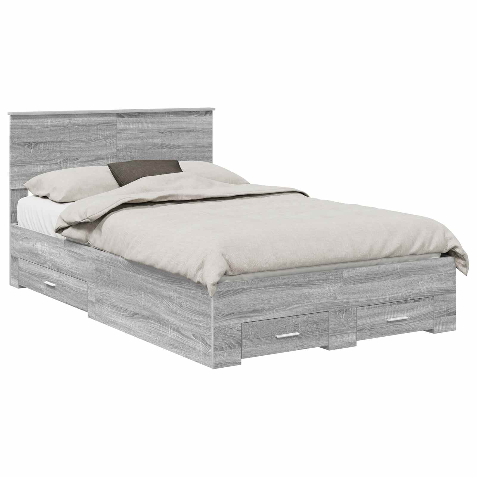Cadre de lit en panneau de bois gris pour la chambre, 120 × 200 cm - 2
