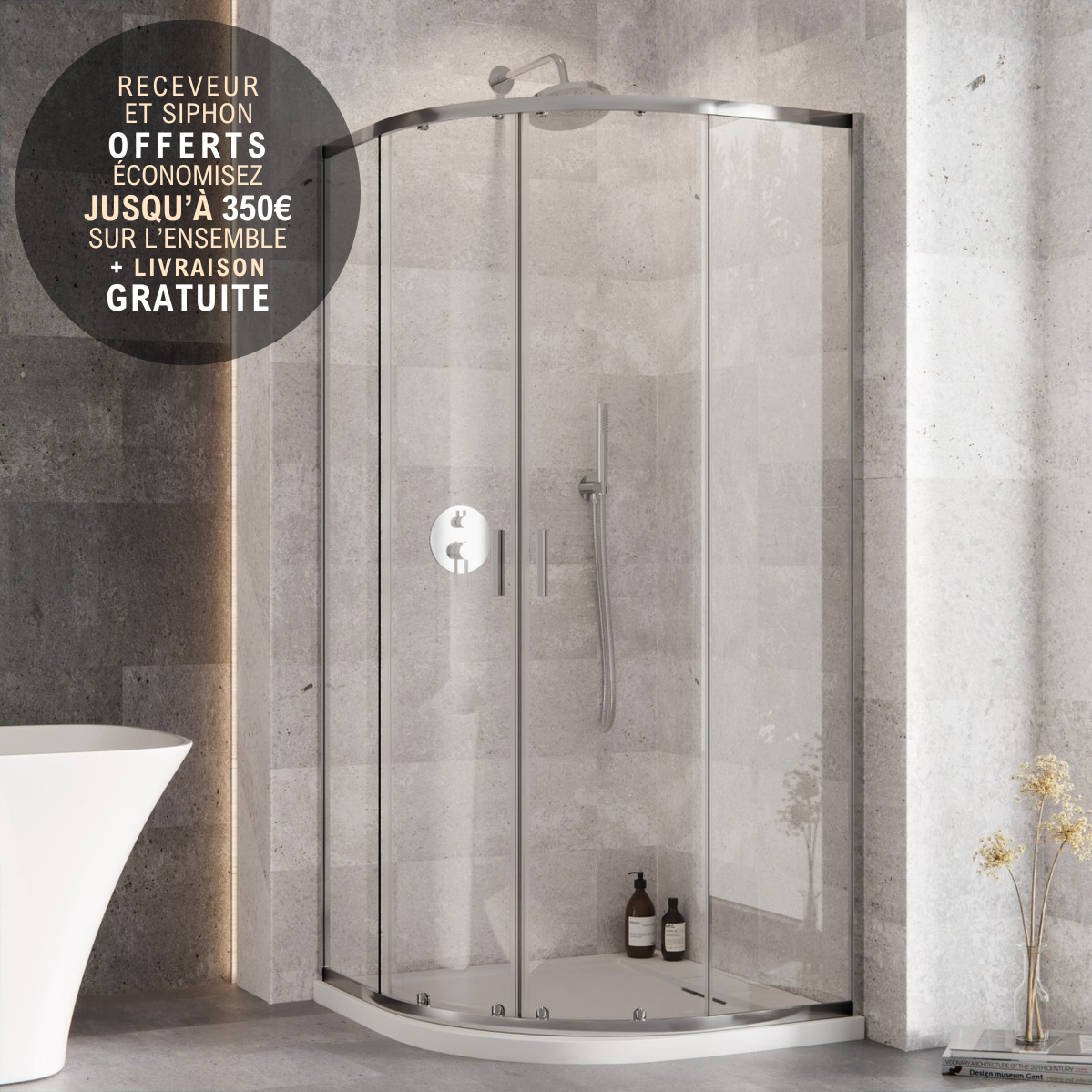 Cabine de douche carrée, L.80 x l.80 cm blanc, verre transparent, Nerea Cabine de douche carrée, L.80 x l.80 cm blanc, verre transparent, Nerea