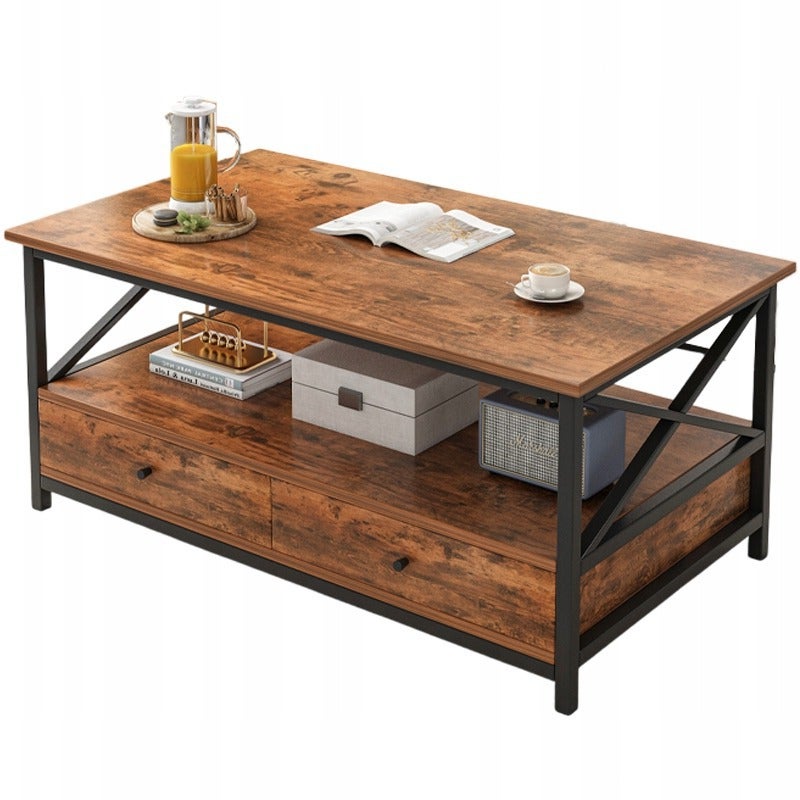 Ława stolik drewniany kawowy loft industrialny szuflady do salonu 100cm