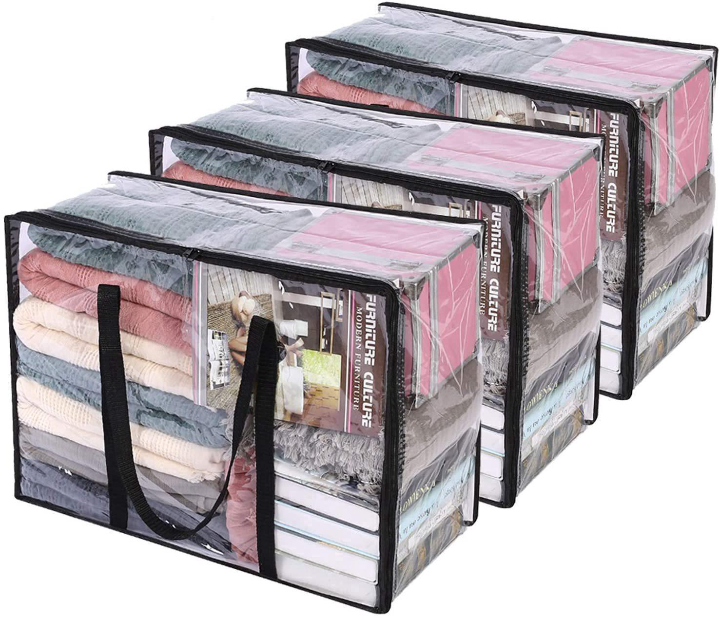 Organizer na ubrania ze wzmocnionymi uchwytami, 55 x 40 x 25 cm, organizer na kołdrę z wytrzymałymi zamkami błyskawicznymi, zestaw 3 szt.